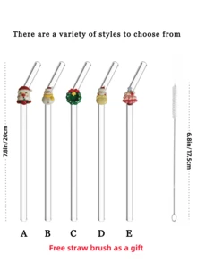 1-5 pièces/set Pailles en verre réutilisables avec des accents de personnages de Noël adorables (couronne, sapin rose, bonhomme de neige, Père Noël), idéal pour les boissons festives et les fêtes de Noël. Idéal pour les boissons glacées, le thé de l'après-midi, les milkshakes, les smoothies, l'eau pétillante, le thé au lait, les jus et autres boissons froides. Idéal pour les fêtes sur la plage, les pique-niques en plein air, les boutiques de desserts, les bars à collations, les fournitures de fête, les réunions de famille. Sans plomb et festif. Cadeau de Noël parfait