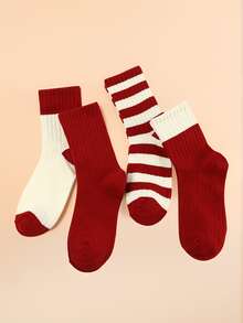 4 Pairs Chinese New Year Red Socks, Unisex Mid-Calf Socks For Women, Autumn/Winter