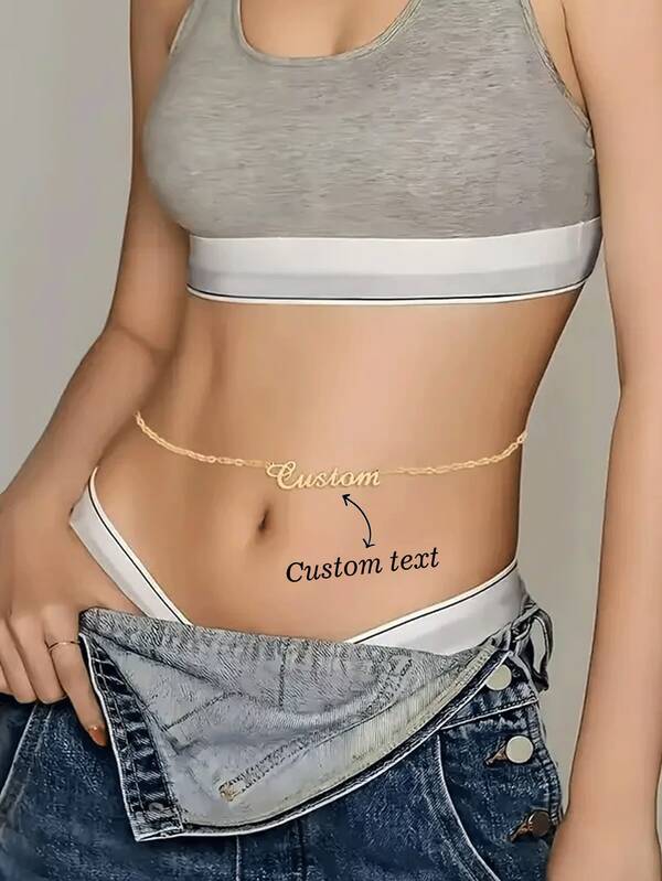 1pc Customized 18K Gold Plated Stainless Steel Waist Chain With Personalized Engraving - Elegant & Sexy Jewelry Accessory For Women, Perfect Gift For Valentine's Day, Christmas, Anniversary Or Party, Party Accessory | Refined Accessory | Luxurious Finish