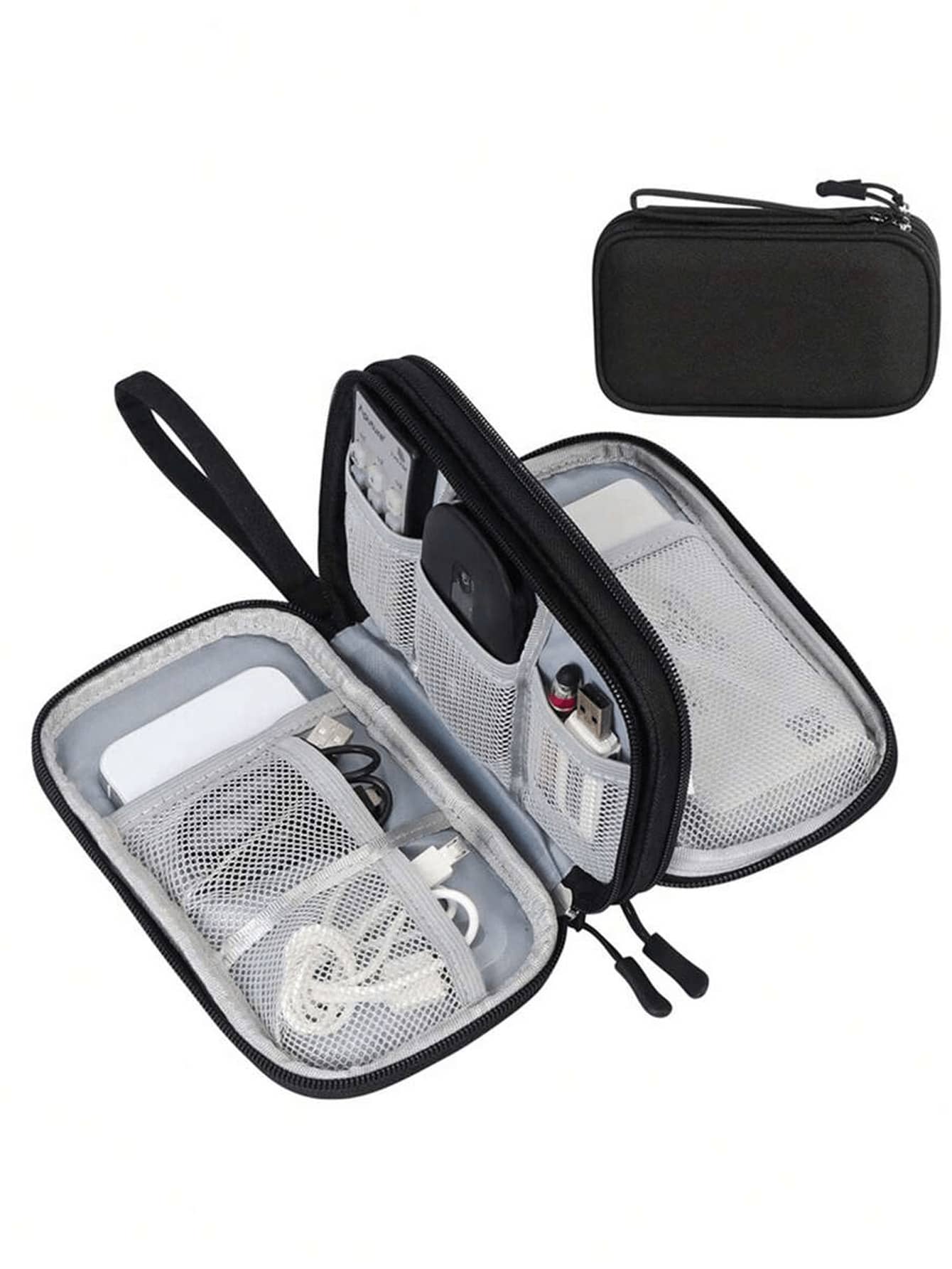 1 pezzo Borsa da toilette multifunzionale in nylon, organizer portatile con tasche multiple e divisori in rete, portafoglio di grande capacità, borsa da toilette con doppia cerniera di grandi dimensioni, unisex, essenziale per brevi viaggi, viaggi, ritorno a scuola, borsa impermeabile per l'archiviazione di elettronica - Multicolore - Visualizzare 11