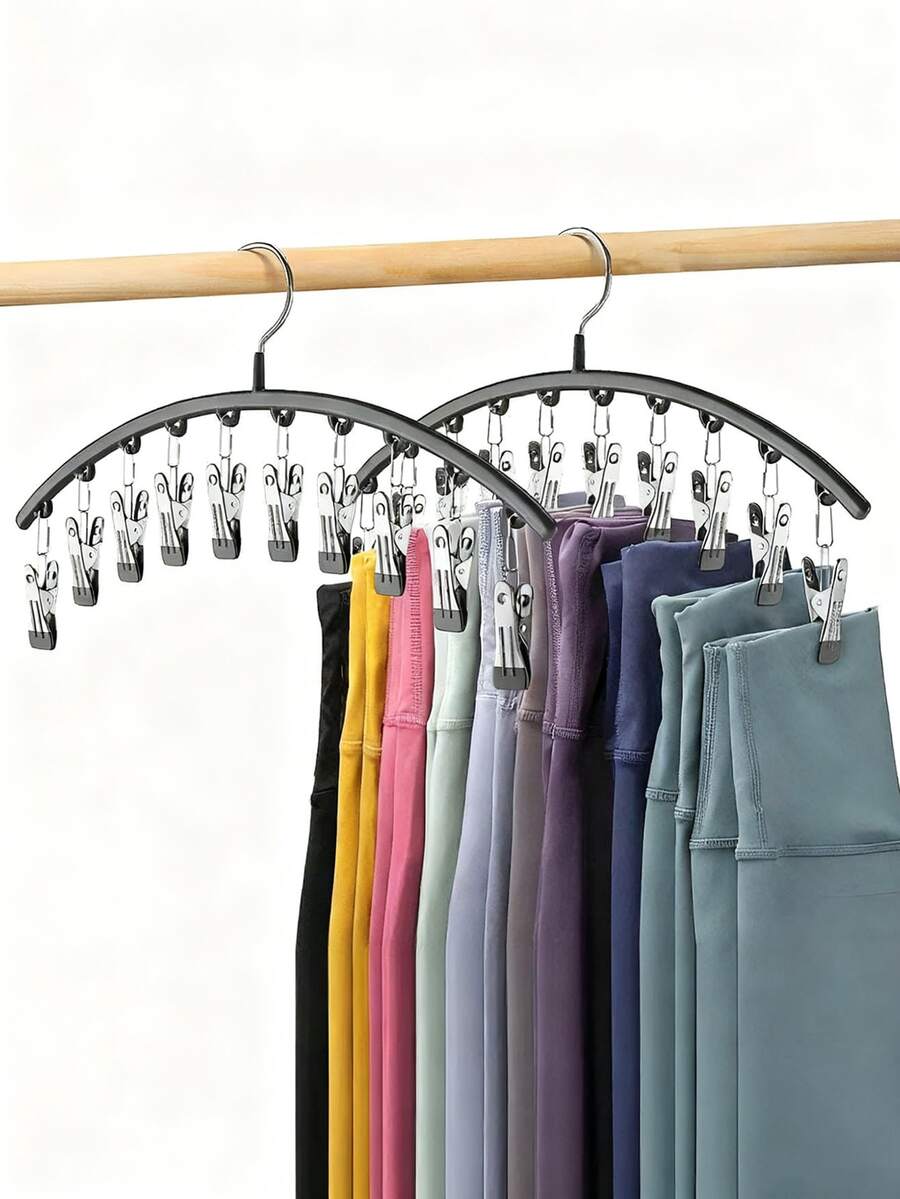 Percha de pantalones de acero inoxidable premium - Organizador de armario ahorra espacio con 10 pinzas, solución de almacenamiento elegante para pantalones de yoga, mallas y calcetines | Ideal para regalos del Día de la Madre, tiendas de kimonos de boda y boutiques
