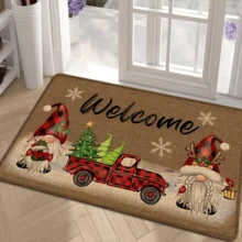 1 pièce Tapis de cuisine en lin imprimé motif elfe, décoration et cadeau de Noël, tapis en polyester rectangle imprimé en 3D pour le salon, la chambre, le couloir, la salle de bain, la buanderie - décoration d'intérieur et d'extérieur