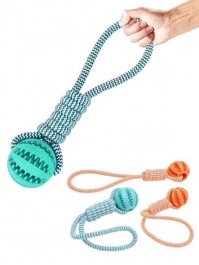 1 Dog Woven Rope Knot Toy Ball With Handle, Chewy And Durable Toy Ball For Chewing Training, Pulling And Throwing Toys, Tug-Of-War Toys, Chewy Teeth Grinding, Teeth Cleaning And Dog Training Interactive Intelligence Toy Ball, Dog Picking Toys