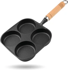 Frying Pan, 4-Cup Cast Iron Egg Frying Pan, With A Wooden Handle Divided Grill Pan, Suitable For Frying Eggs, Steaks, And Burgers For Breakfast (Black) - màu đen - Xem 1