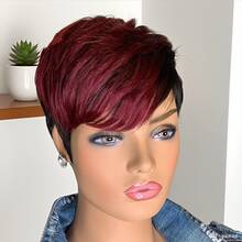 6-Inch Vibrant Wine Red Mixed Black Straight Bob Pixie Cut Wig - Heat Resistant, 6-Inch, 150% Density, Fashionable, Realistic, Soft, Breathable, Comfortable, Easy To Style, High-Quality Synthetic Fiber Wig For Women - Red and Black Gradient - View 5