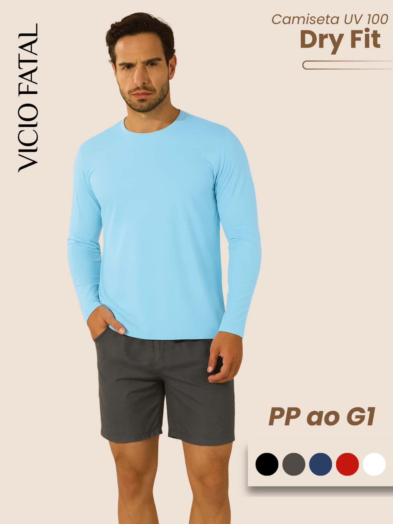 Vicio Fatal Men's Dry Fit Long Sleeve Top With UV 100+ Protection Thermal Second Skin For Training And Running Training Shirt Gym Fitness Shirt Plain Dry Fit Running Shirt Cold And Thermal Top - 淺藍色 - 查看 1