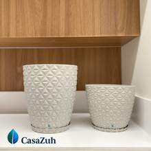 Kit 2 Plant Pots Flowers Vase And Column Premium Diamond PP Internal And External Textured - 淺灰色 - 查看 9