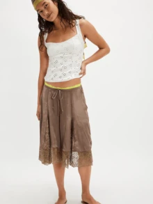 Women Lace Floral Bloomers Pants Lace Patchwork Ruffle Shorts Pajamas Boxers Bow Coquette Shorts Bottoms - Cà phê nâu - Xem 2