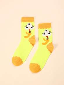 1 par de calcetines de mujer con dibujos de patrones de dibujos animados, aptos para todas las estaciones