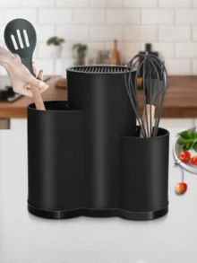 1 Stück Küchenhelfer Organizer Regal, 3-in-1 universeller Küchenhelter Halter zum Aufbewahren von Messerblock, leeren Messerblock, großen Kochutensilien, Essstäbchen, Messern und mehr platzsparenden Küchenzubehör, geeignet als Halloween Geschenk, Weihnachtsgeschenk, Jahresendkauflistenvorschlag