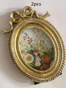复古风格椭圆形相框，带蝴蝶结 - 树脂雕刻，轻巧装饰画架，适用于客厅、卧室或玄关