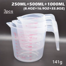 1pc/2pcs/3pcs/Multi-Purpose Measuring Cup, Transparent Plastic Heat-Resistant Stackable Measuring Cup With Angled Handle And Spout, Kitchen Essential Accessory, Transparent 500ml, 250ml, 1000ml, Measuring Cup (Low-Temperature Cleaning) - White - View 4