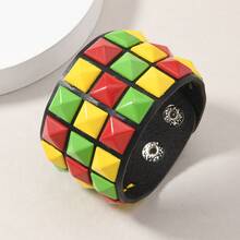New Fashion Punk Leather Bracelet Unisex Cuff Adjustable Rock Style Wristband Jewelry For Men Women Gifts - Blue Black - View 6