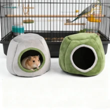 1 buc. Cuib semi-închis din bumbac, în formă de ciot de copac, rezistent la vânt, cald, din pluș, pat de dormit 3D antiderapant cu fund mare, potrivit pentru hamsteri, veverițe, planoare de zahăr, cobai, toate anotimpurile