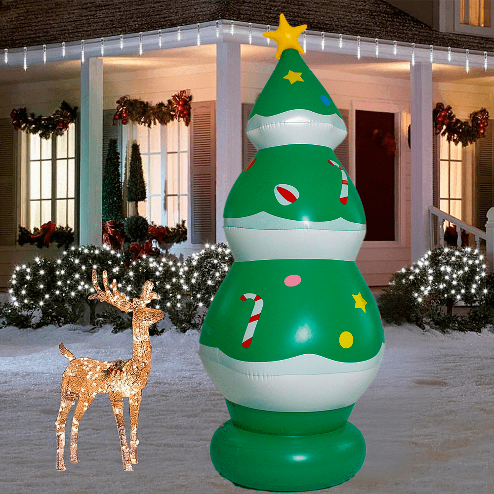 Árbol de Navidad inflable de 3 capas con bastones de caramelo y decoraciones coloridas, decoración navideña gigante para el patio y el jardín
