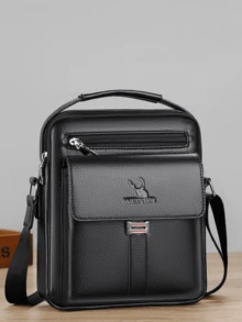 New Fashion Large Capacity Retro Men's Single Shoulder Bag Business Bag PU Leather Messenger Bag Zip