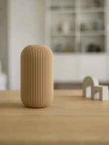 1个仿陶瓷纹理塑料花瓶，适用于人造蒲苇草，北欧农舍风格，米色圆柱形，条纹细节，装饰摆件，家居装饰，适用于客厅、婚礼、春季餐桌装饰 - 彩色 - 查看 2