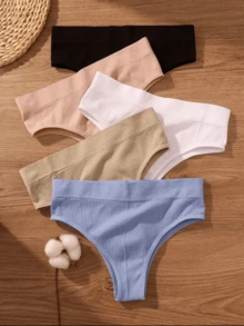 KIT 12 Seamless Ribbed Striped Lingerie Panties Comfortable Low-Rise - Nhiều màu - Xem 5