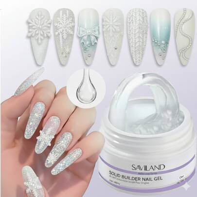 جل بناء أظافر متقدم من SAVILAND: جل نحت أظافر شفاف لا يلتصق 3D لفن الأظافر، دائم لمدة 30 يوما، 4 في 1 لتمديد وحفر الأظافر دون إتلاف، للاستخدام المنزلي والصالون، 15 جرام