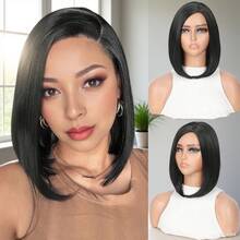 Short Bob Straight Synthetic Wig Ombre Wig Black To Red Side Part Daily Cosplay Party Wig 14 Inches Bowl Cut Wig Heat Resistant Fiber Synthetic Wigs For Women Black Red - Black - View 4