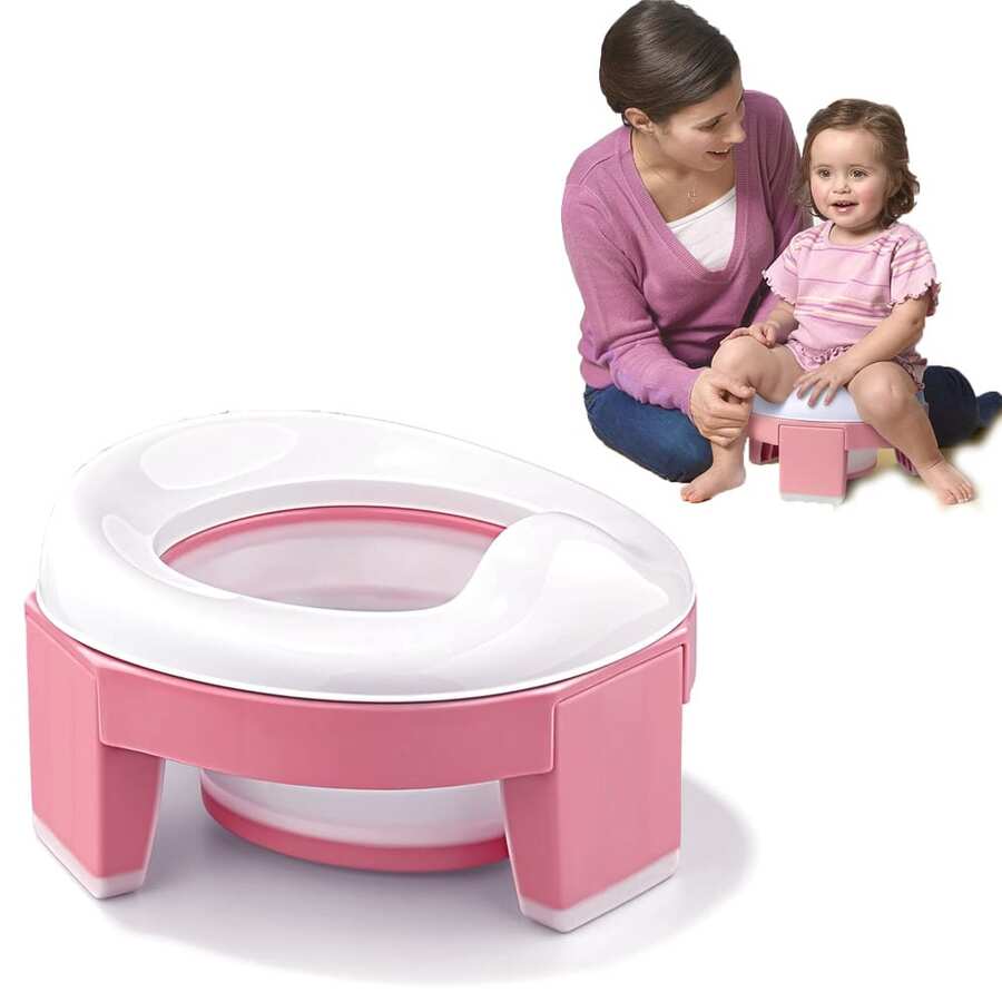 1-Piece Set With 3 Potties Combined In One, Foldable, Portable And Multifunctional For Training Boys And Girls. - Pink - View 1