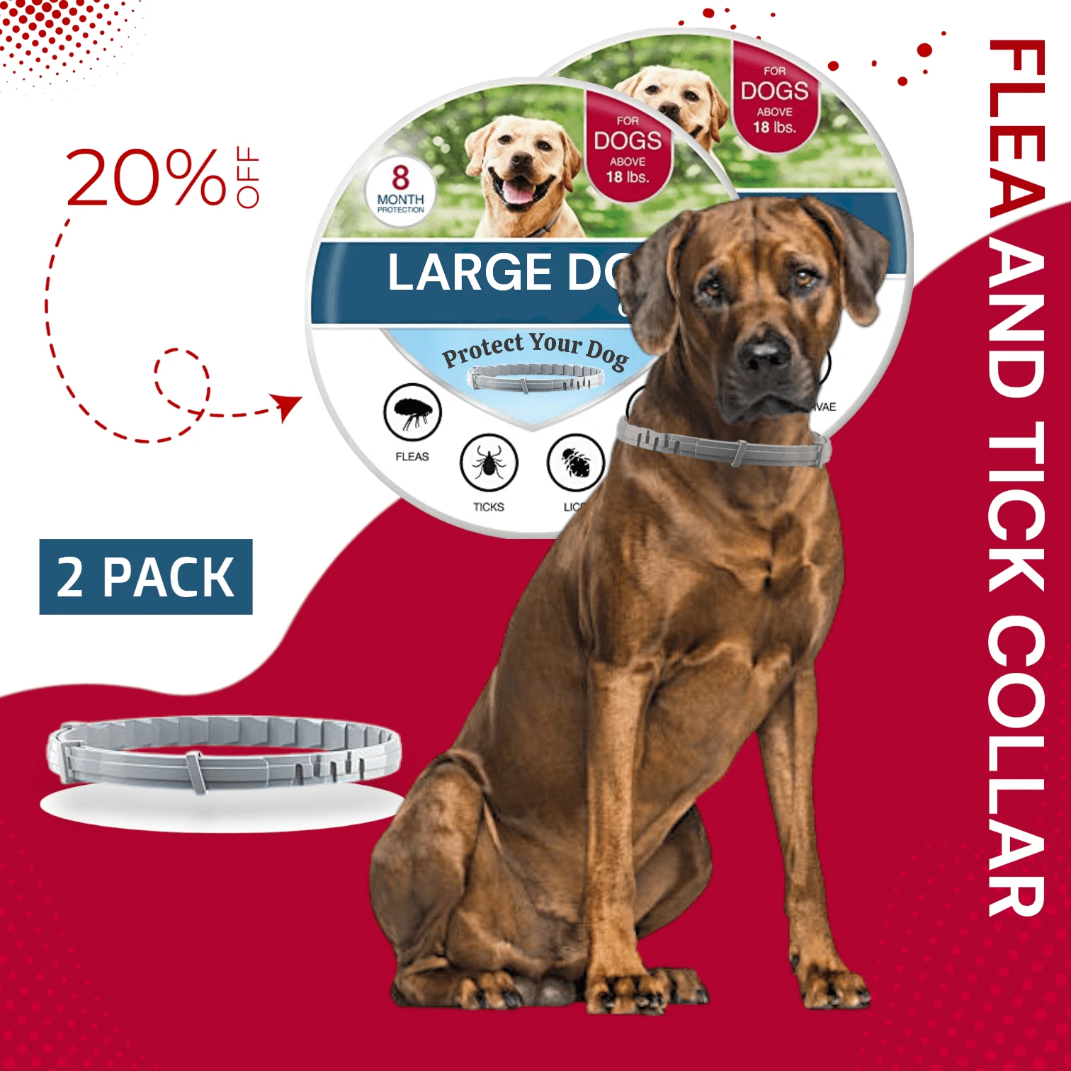 2 Pack Flea & Tick Collar For Large Dogs – Over 18 Lbs, Waterproof, 8 Month Control - Gói 2 - Xem 1
