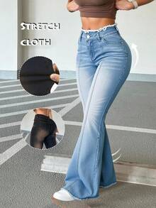 Pantalones vaqueros ajustados de campana para mujer - Lavado enzimático, bordes deshilachados y mezclilla elástica - Lavado ligero - Ver 5