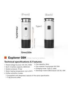 KONMO Máquina de espresso portátil KONMO, calentamiento inalámbrico para extracción en caliente y frío, uso dual de cápsulas de café en polvo