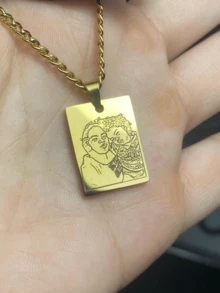 Personalized Photo Engraved Necklace, Custom Picture Engraving, 18k Stainless Steel Necklace ,Gold /Sliver Portrait Pendant, Personalized Family/Pet Jewelry, Perfect Gift,Gold,Stylish,Colorful,Vintage,Simple,Unisex,Casual,Cuties,Custom,Personalized,Unique,Ideal Gifts For Him,Ideal Gifts For Her,Her,Boyfriend,Girlfriend,Dad,Mom,Family,Friends,For Anniversaries,For Birthdays,For Graduation,For Prom,For Party,School Supplies,Back To School,For Office,For School,For Classroom,For Teacher Gifts,For University,For Colleague,For Dorm Rooms,For Teacher,For Boys And Girls,For Teenagers,Junior High School Students,Middle School Students,High School Senior High School Students,College Students,University Students,Freshman,Sophomore,Underclassmen,Chic Autumn,Delicate Romance - Multicolor-corner Chain - View 6