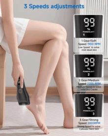 Professional Electric Rechargeable Foot Grinder, Foot Callus Grinder, Foot Care Tool Set, Removes Cracked Heels And Hard Cuticles, Replaceable Roller Head, USB Charging, LED Digital Display, Helps Create Smooth And Beautiful Feet, Ideal Family Gift, 1100MAH. - Black - View 3