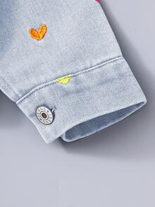 New Girls Toddler Asymmetrical Heart Embroidered Cute Casual Denim Jacket, Spring/Summer/Autumn - Blue - View 8