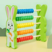 1 pieza Abaco de dinosaurio de dibujos animados y conejo, abaco de madera de 5 cuentas adecuado para el aula, cuentas de colores para matemáticas educativas, herramienta de conteo, regalo educativo de matemáticas preescolares con tabla de multiplicar - Multicolor - Ver 7