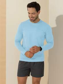 Vicio Fatal Men's Dry Fit Long Sleeve Top With UV 100+ Protection Thermal Second Skin For Training And Running Training Shirt Gym Fitness Shirt Plain Dry Fit Running Shirt Cold And Thermal Top - 淺藍色 - 查看 8