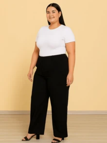 Kit 2 Plus Size Pants Tailored Fashion Pantaloons With Pockets High Waist Holds Belly Long - 黑色和灰色 - 查看 7