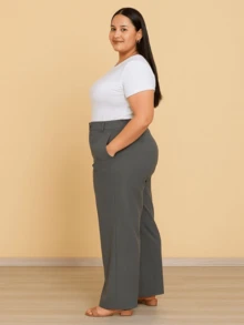 Kit 2 Plus Size Pants Tailored Fashion Pantaloons With Pockets High Waist Holds Belly Long - 黑色和灰色 - 查看 4