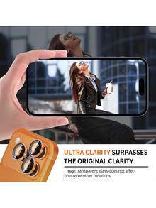 Yezodawee 3pcs Camera Lens Protector Compatible With Iphone 17 Pro Max/17 Pro, Metal Aluminum Alloy Tempered Glass Cover, Compatible With Phone Case - Starry Orange - Orange - View 6