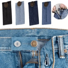 2/4pcs Women's Practical Denim Waist Extender, Men's Elastic Adjustable Waist Belt, Waist Belt Extender, Jeans Button Extender, Denim Material, High-Quality Metal Button, 2 Button Holes, Jeans Button Extender - Multicolor - View 4