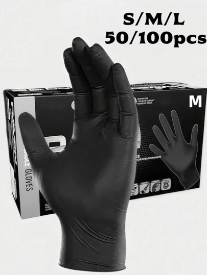 100 piezas Guantes desechables de nitrilo negro - Material de PVC duradero, no impermeable, adecuado para limpieza del hogar, tatuaje, manicura y peluquería. Guantes de limpieza, guantes desechables, guantes de nitrilo, guantes de trabajo, guantes de trabajo recubiertos, guantes desechables, guantes de cocina, guantes protectores, guantes de limpieza, guantes desechables (sin caja de embalaje)