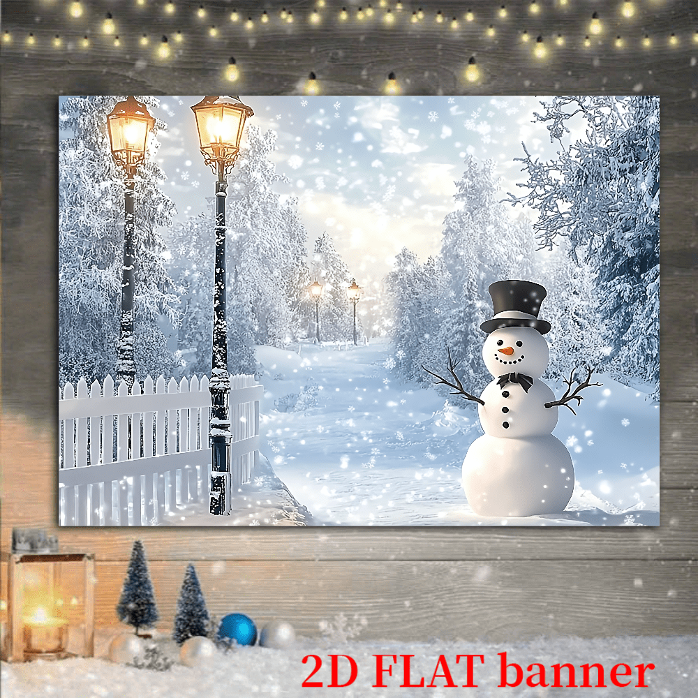2D Flat Christmas Banner 70.8x90.5 Inches, Snow Forest And Pine Snowman Design, Durable Polyester, Suitable For Festive Decorations And New Year Celebrations, Decorative, Multifunctional Room Decor, Carnival