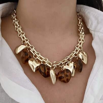 1pc Elegant Personalized Versatile Heart Pendant Chain Necklace, Suitable For Women's Daily Wear