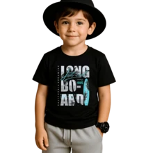 Children's T-Shirt Short Sleeve Blouse Printed Longboard 100% Cotton Unisex Children's Shirt - 黑色 - 查看 2