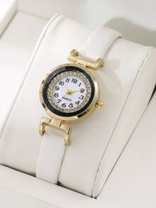 2pcs/Set Women's Fashion Rhinestone Quartz Watch Set, Minimalist & Versatile, Suitable For Students - Black and White - View 3
