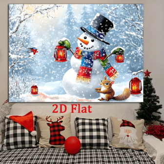 2D 平面圣诞横幅 70.8x90.5 英寸，雪森林和松树雪人设计，耐用涤纶，适合节日装饰和新年庆祝活动，装饰性，多功能房间装饰，狂欢节
