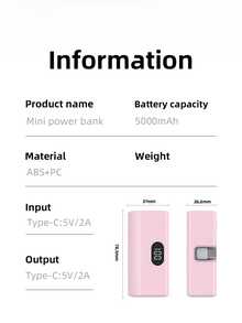 Portable 5000mAh Mobile Power Bank, PD10W Fast Charging, Plug-And-Play, Supports Type-C Foldable Series. Sleek And Compact Design With An LED Display Showing The Battery Level. Perfect For Charging IOS 17/16/15 Devices And Android, IPad, Headphones, Speakers, And Other Type-C Mobile Devices. Ideal For Travel, Business Trips, And Emergency Situations, Making It An Excellent Portable Power Bank For Outdoor Use. - Purple - View 10