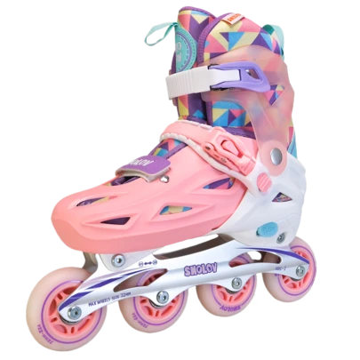 SHOLOV 1-Pair Stylish Sporty Women's Outdoor Inline Skates, Sizes 30-41. Lightweight, High-Rebound, Adjustable, With Detachable Shoe Covers, Arch Support Memory Function, Good Braking Performance,Flashing PU Wheels, Reinforced PP Aluminum Alloy Frame To Prevent Ankle Sprains. Suitable For Beginners.