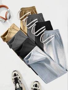 Men's Casual Sports Pants, With A Loose Straight Fit And A Drapey Feel, Suitable For Home And Outdoor Activities. They Can Be Used As A Couple's Gift. Made Of 100% Polyester Fiber, They Come With A Drawstring Waistband For Easy Adjustment And Are Available In Multiple Colors.