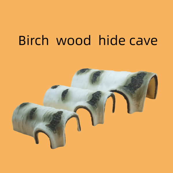 Reptile Hideaway Cave - Durable Birch Wood Texture Resin Shelter For Lizards & Amphibians, Ideal For Shedding, Relaxing & Play