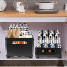 Mobile base, 2 contenitori estraibili e scorrevoli, porta spezie in acciaio al carbonio, cassetti telescopici 24 * 37,5 * 10 cm/24 * 37,5 * 18 cm