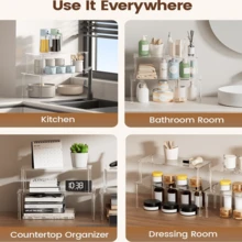 Acrylic Spice Rack, Stackable Cabinet Organizer, Suitable For Kitchen Storage, Spice Rack, Cabinet Countertop, Transparent Display Rack, Divider Rack For Cups, Plates