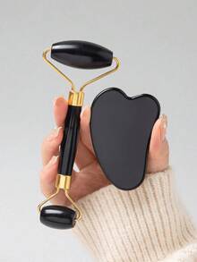 2件套面部刮痧按摩工具套装：1个双头按摩滚轮，1个心形刮痧板，面部按摩可消除浮肿，舒缓提拉肌肤，令肌肤焕发光彩。适用于美容、护肤、水疗、自我护理、护肤工具、面部护理、美容师用品、按摩、面部按摩工具、面部滚轮。 - 彩色 - 查看 8